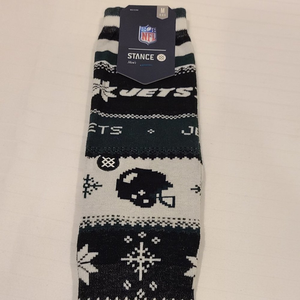 Stance New York Jets M 6-8.5 Holiday Ugly Sweater Crew Socks Green NWT Snowflake